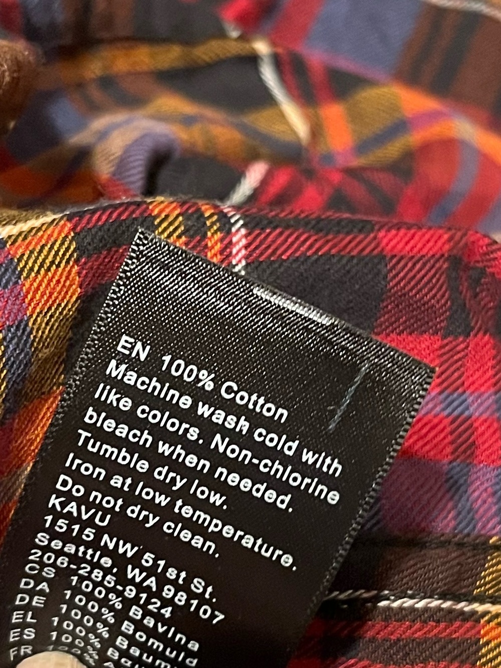 Kavu Vibrant Plaid Button-Front Flannel Shirt Dress with Corduroy Elbow Patches. - Picture 8 of 8